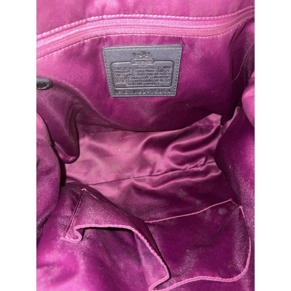 Vintage Coach Purse Madison Crocodile-Embossed Leather Black Purple Satin Lining